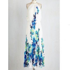Modcloth, Pleated Blue and Green Floral Maxi